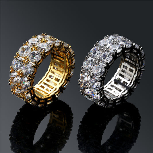 New hip hop men's ring Double row micro inlaid large zircon ring ring