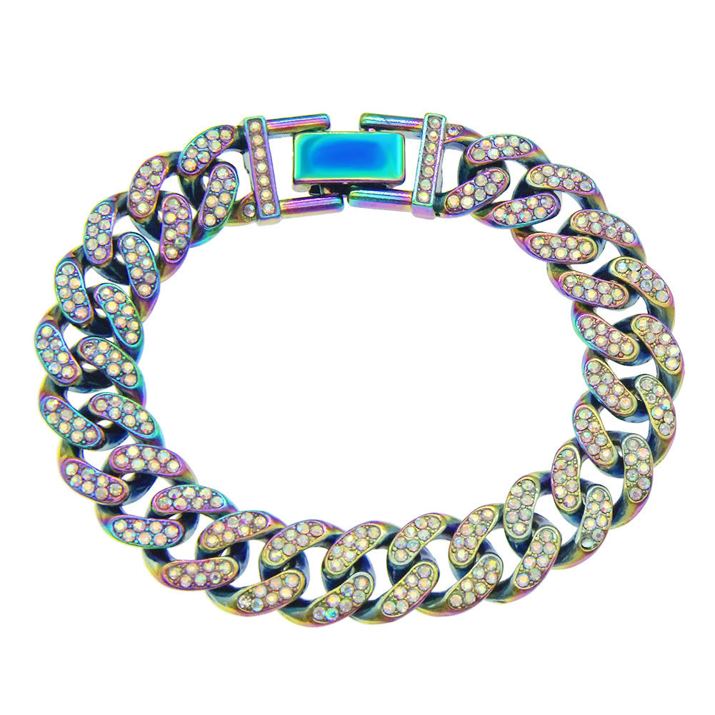 Hip Hop Colorful Rhinestone Cuban Bracelet