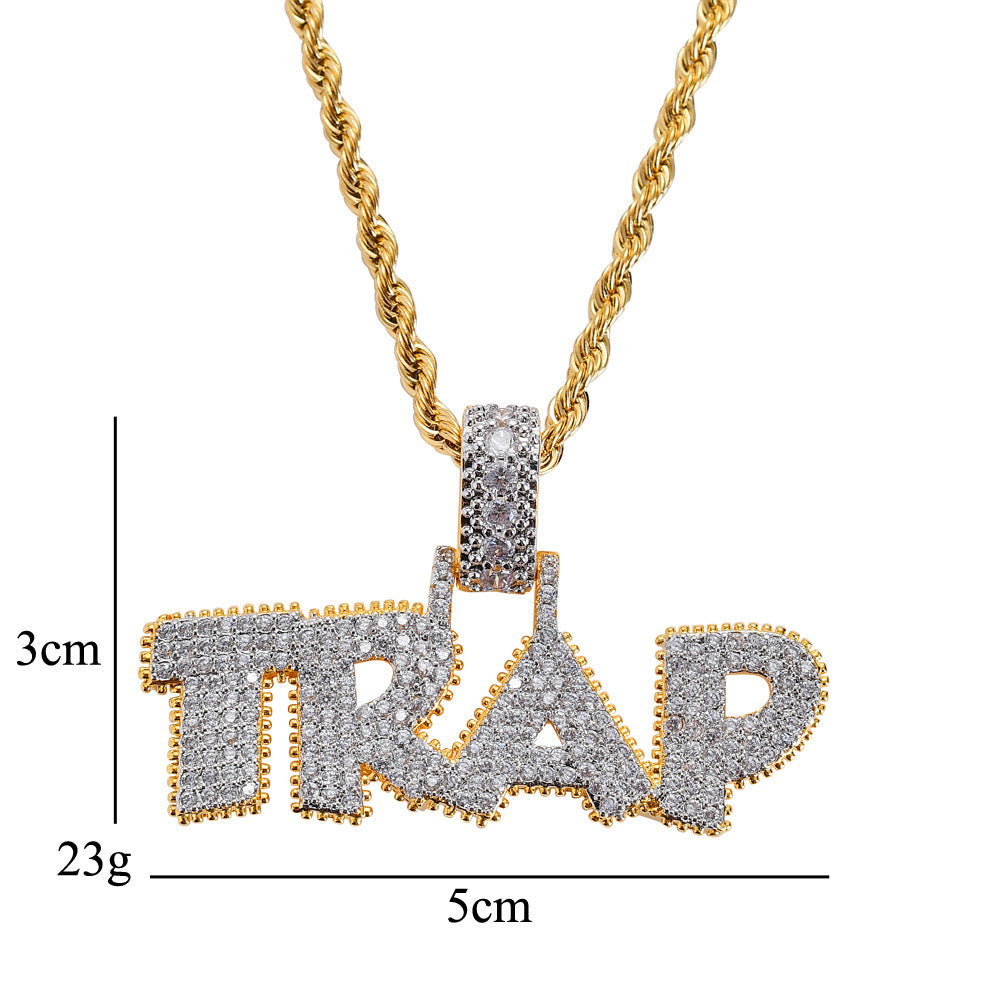 TRAP Pendant Personality Letter Pendant Copper Inlaid Zircon Hip-hop Necklace