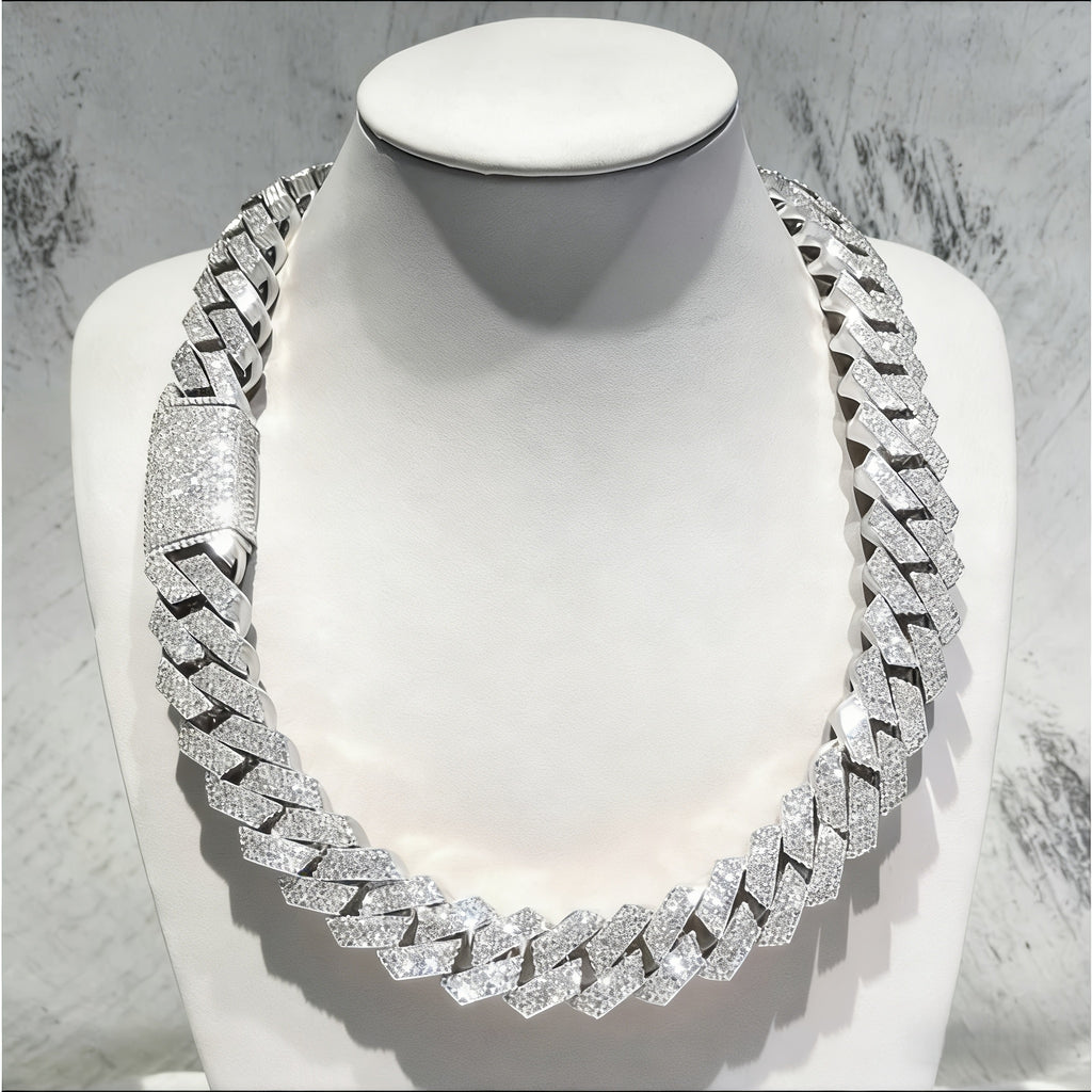 DATNEWDRIP 12mm Wide Double-Row Miami Cuban Link Chain w/ 925 Silver & Inlaid Moissanite Diamnonds