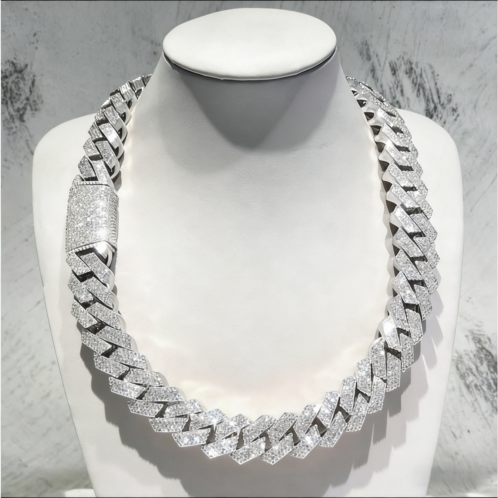 DATNEWDRIP 12mm Wide Double-Row Miami Cuban Link Chain w/ 925 Silver & Inlaid Moissanite Diamnonds