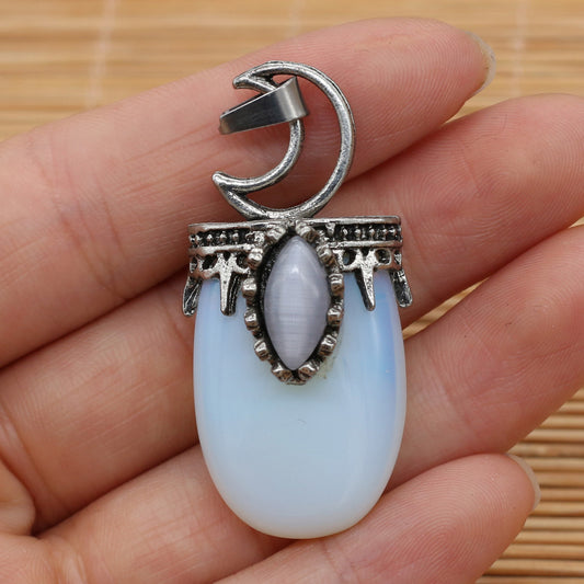 Women's Fashion Antique Silver Natural Crystal Oval Pendant Jewelry