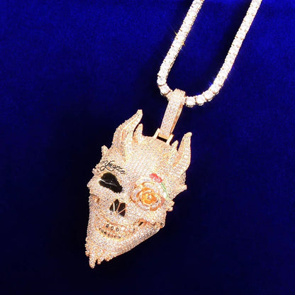 DATNEWDRIP Skull Men's Pendant Cubic Zircon Gold Color Plated Hip Hop Necklace Rock Jewelry
