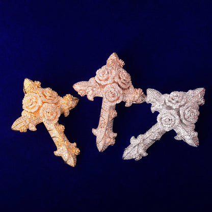 DATNEWDRIP Cross Flower Necklaces & Pendant Gold Color Plated Bling Cubic Zircon Men's Hip Hop Jewelry