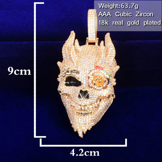 DATNEWDRIP Skull Men's Pendant Cubic Zircon Gold Color Plated Hip Hop Necklace Rock Jewelry