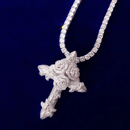 DATNEWDRIP Cross Flower Necklaces & Pendant Gold Color Plated Bling Cubic Zircon Men's Hip Hop Jewelry