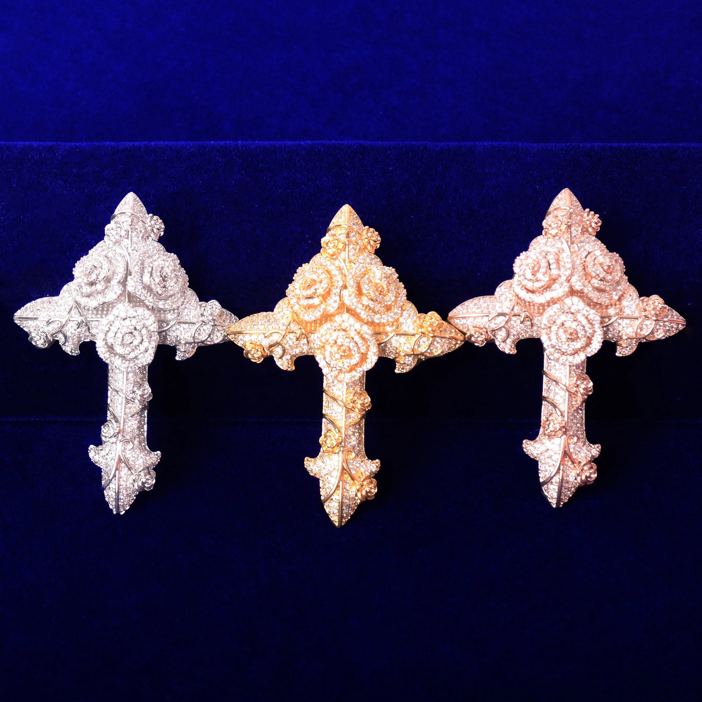 DATNEWDRIP Cross Flower Necklaces & Pendant Gold Color Plated Bling Cubic Zircon Men's Hip Hop Jewelry