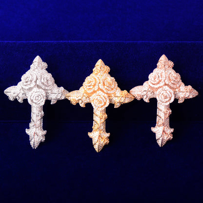 DATNEWDRIP Cross Flower Necklaces & Pendant Gold Color Plated Bling Cubic Zircon Men's Hip Hop Jewelry
