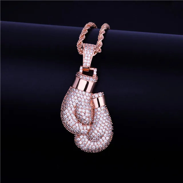 DATNEWDRIP Boxing Gloves Pendant Necklace & Pendant Gold Color Iced Cubic Zircon Men's Hip Hop Jewelry
