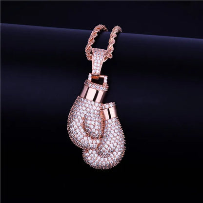 DATNEWDRIP Boxing Gloves Pendant Necklace & Pendant Gold Color Iced Cubic Zircon Men's Hip Hop Jewelry