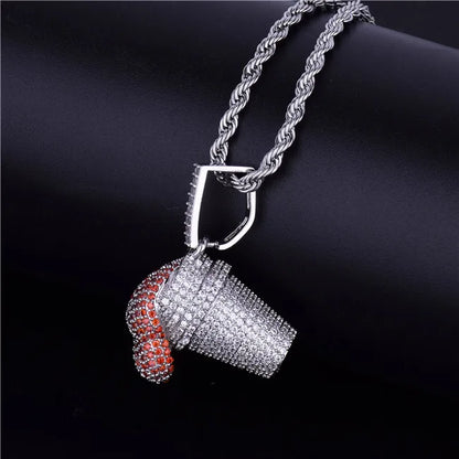 DATNEWDRIP Sizzurp Cup Pendant Necklace Gold Color Cubic Zircon Hip Hop Jewelry for Men