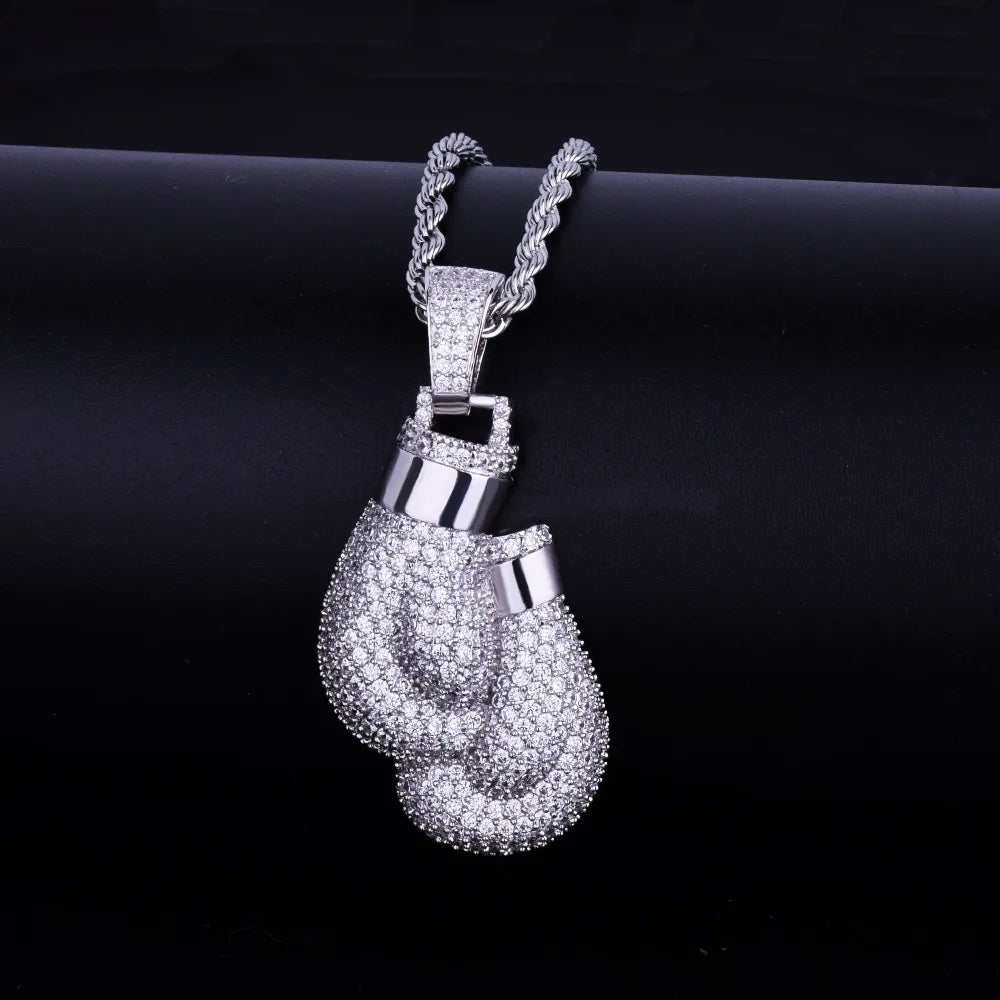 DATNEWDRIP Boxing Gloves Pendant Necklace & Pendant Gold Color Iced Cubic Zircon Men's Hip Hop Jewelry