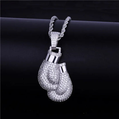 DATNEWDRIP Boxing Gloves Pendant Necklace & Pendant Gold Color Iced Cubic Zircon Men's Hip Hop Jewelry