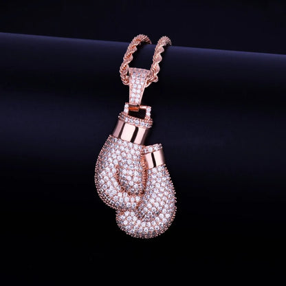 DATNEWDRIP Boxing Gloves Pendant Necklace & Pendant Gold Color Iced Cubic Zircon Men's Hip Hop Jewelry