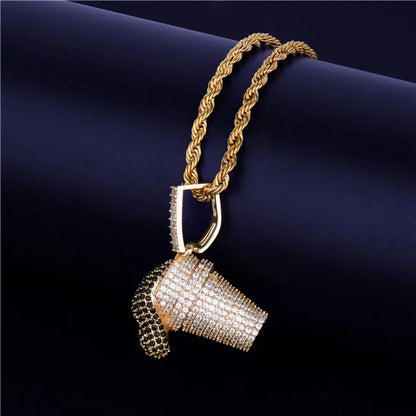 DATNEWDRIP Sizzurp Cup Pendant Necklace Gold Color Cubic Zircon Hip Hop Jewelry for Men