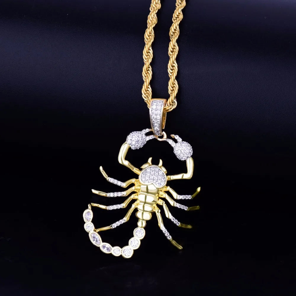 DATNEWDRIP Animal Scorpion Hip Hop Pendant Necklace  Gold Color Bling Cubic Zircon Men's  Women Jewelry