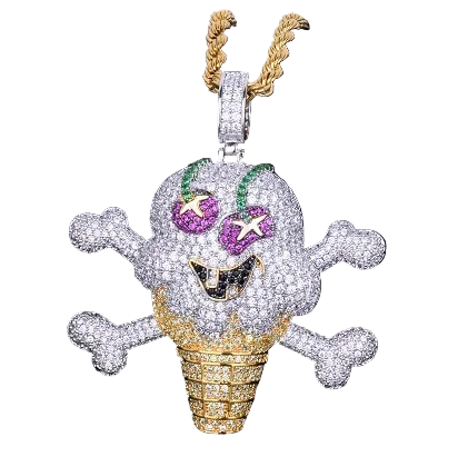 Skull-shaped pendant with ice cream cone design on a black background