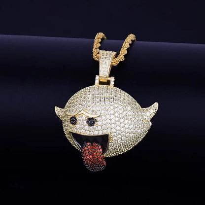 DATNEWDRIP Flying Ghost Hip Hop Pendant Gold Color Bling Cubic Zircon Men's Necklace Jewelry