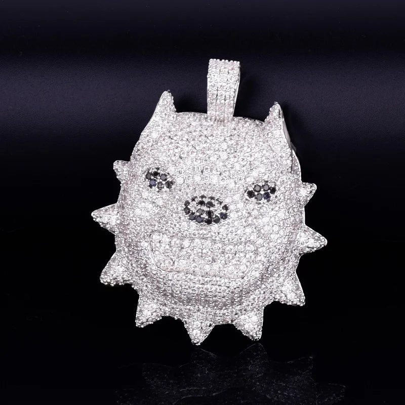 DATNEWDRIP Animal Dog Head Necklace & Pendant Gold Color Bling Cubic Zircon Men's Hip Hop Rock Street Jewelry