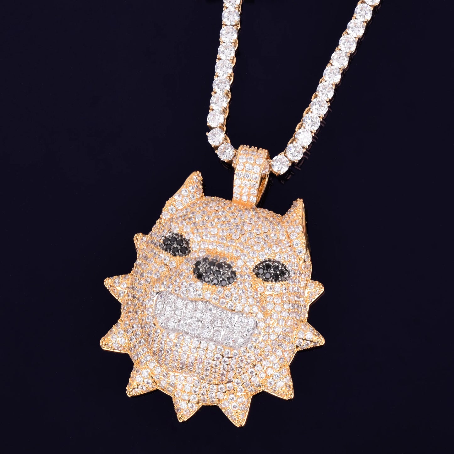 DATNEWDRIP Animal Dog Head Necklace & Pendant Gold Color Bling Cubic Zircon Men's Hip Hop Rock Street Jewelry