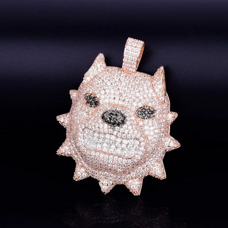 DATNEWDRIP Animal Dog Head Necklace & Pendant Gold Color Bling Cubic Zircon Men's Hip Hop Rock Street Jewelry
