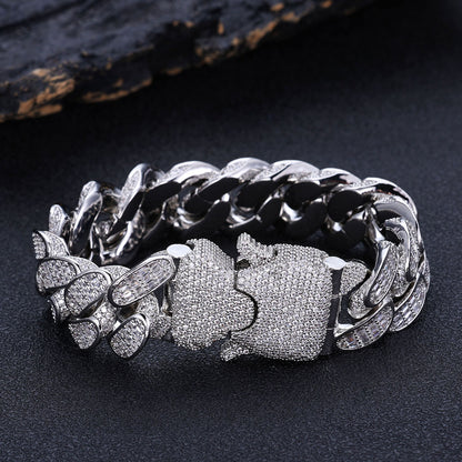 Iced Out Curbed Cuban Link Chain Style Baguette Stacked Wing Clip Bracelet