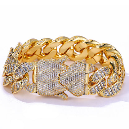 Iced Out Curbed Cuban Link Chain Style Baguette Stacked Wing Clip Bracelet