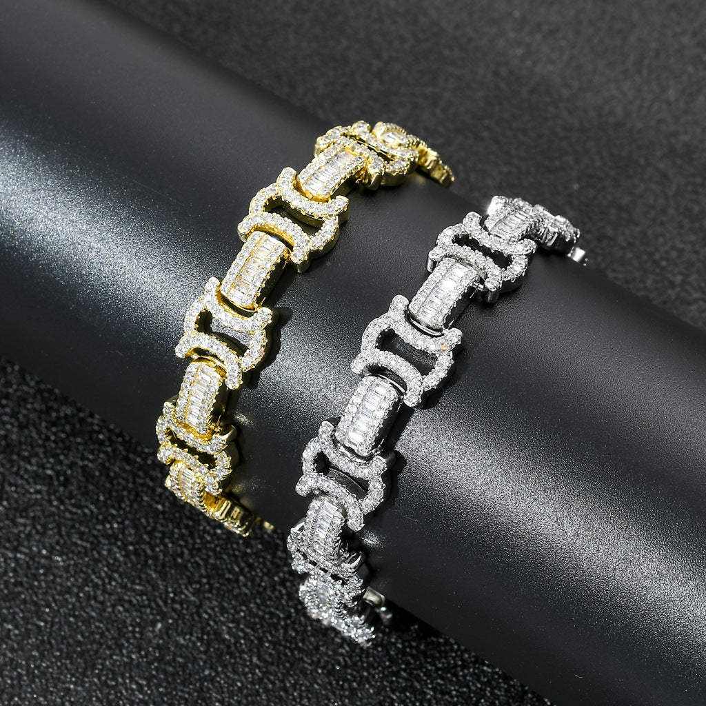 Square And Round Mixed Inlaid Zircon Personality Trend Men's Hip Hop Bracelet