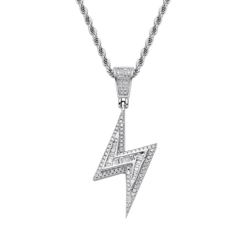 Hip Hop Lightning Pendant Necklace Mixed Setting