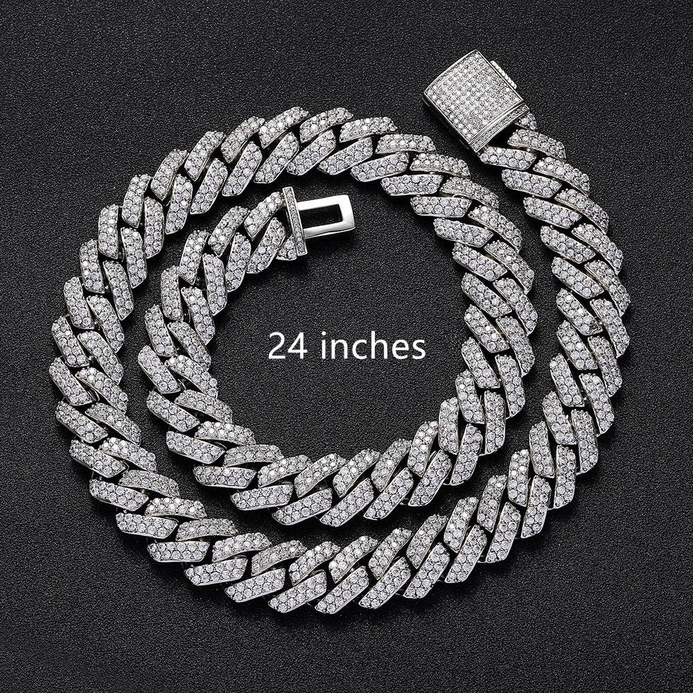 Hip Hop Necklace 15mm Double Row Diamond Cuban Chain