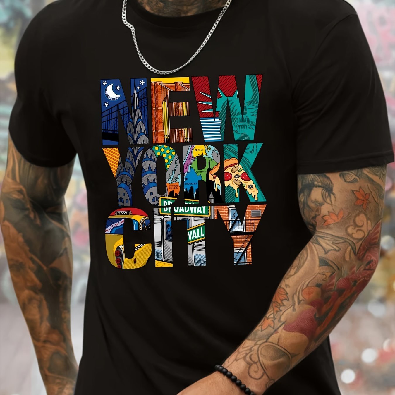 New York City Graphic Men's Short Sleeved T-shirt, Comfortable Stretch Summer Fashion T-shirt, Casual Daily Style Fashion Clothing