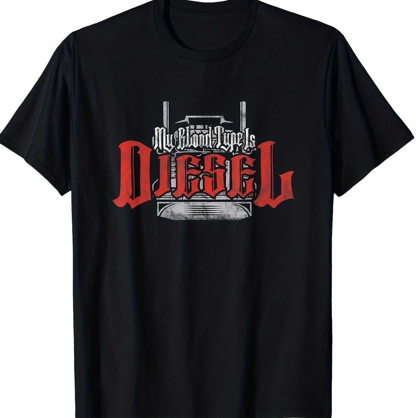 My Blood Type Is Diesel, Interesting Mechanic, Truck Driver T-shirt, 2024 Printed Pattern, Men's Sports Black Casual Suit Short Sleeved T-shirt