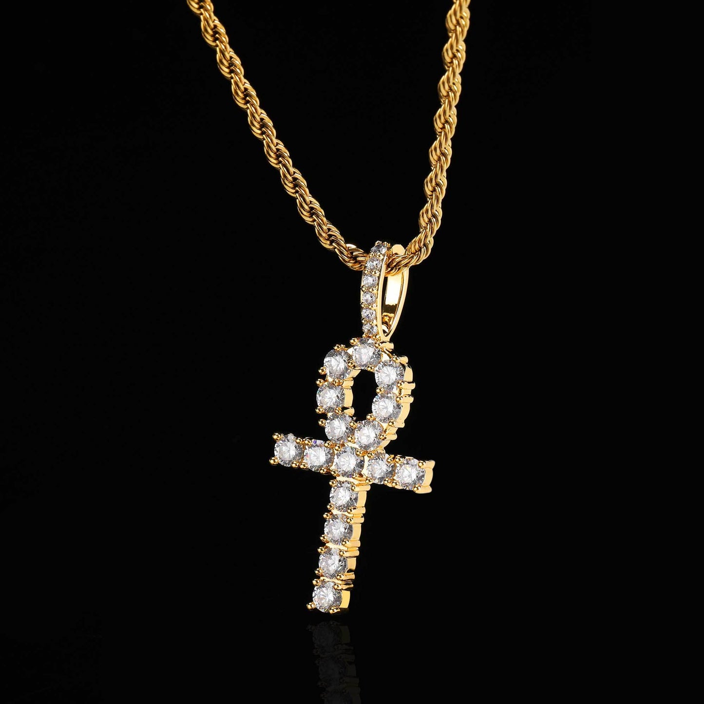 Hip Hop Solid Small Anka Cross Pendant Necklace