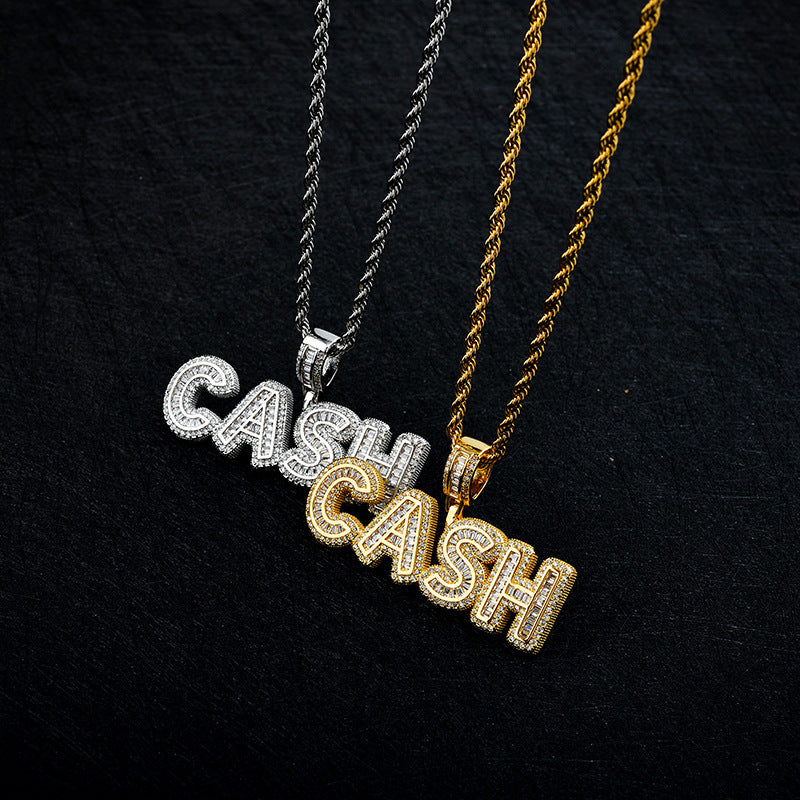 Stitching Full Diamond Rock Sugar Letter Pendant Men's Hip Hop Necklace