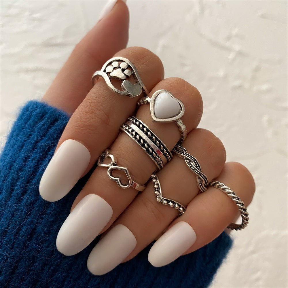 Love Distressed Ring Set Cross-border Hip Hop