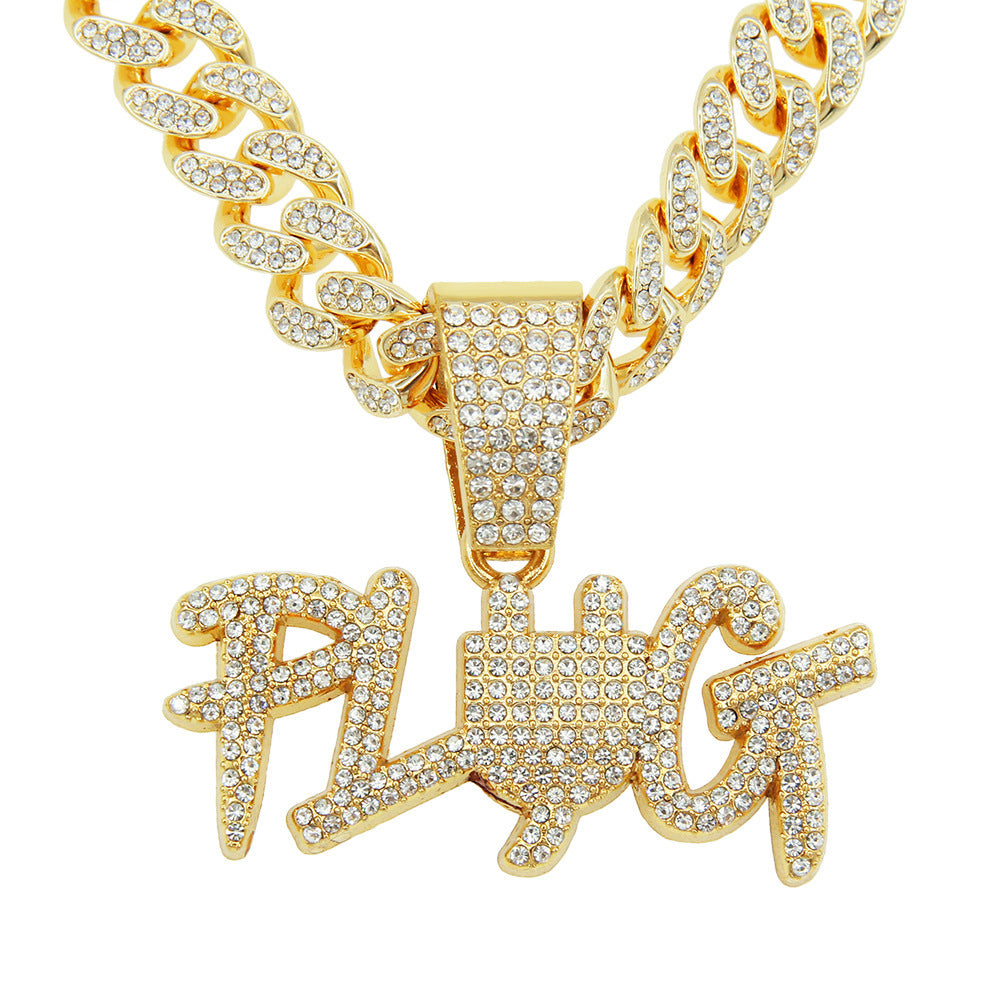 European And American Hip-hop Full Diamond Letter Pendant Cuban Chain