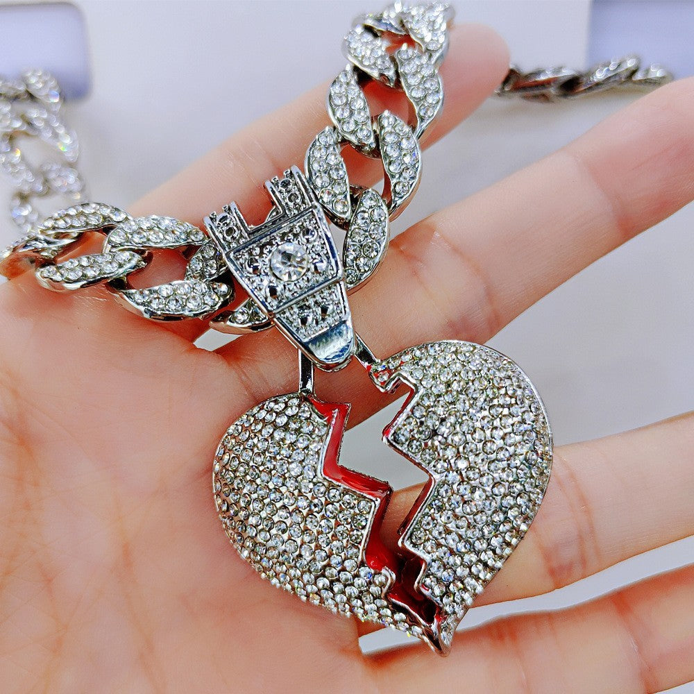 18k Gold Plated Full Diamond Broken Heart Necklace