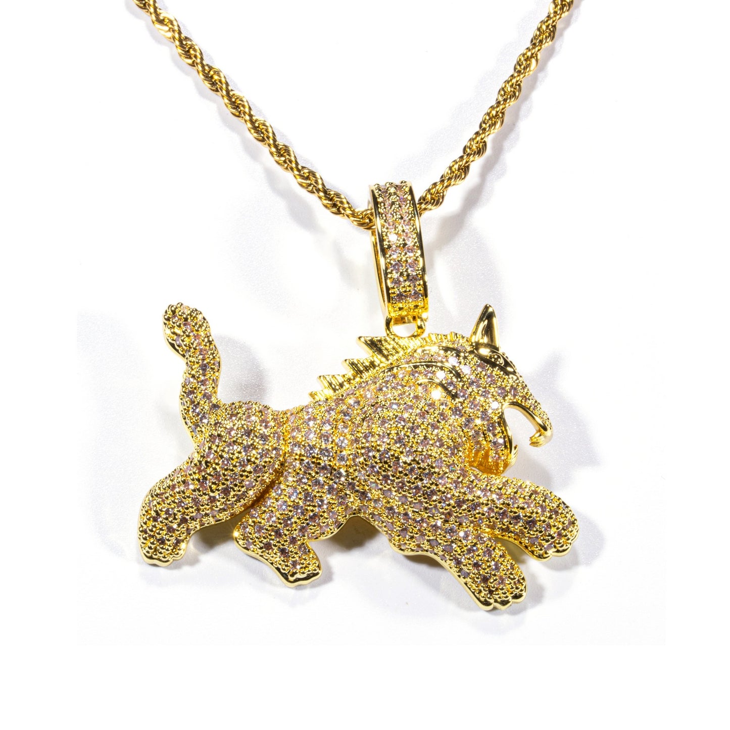 Hip Hop Full Zircon Mens Necklace Leopard Pendant