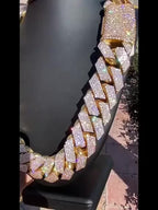 DATNEWDRIP 12mm Wide Double-Row Miami Cuban Link Chain w/ 925 Silver & Inlaid Moissanite Diamnonds