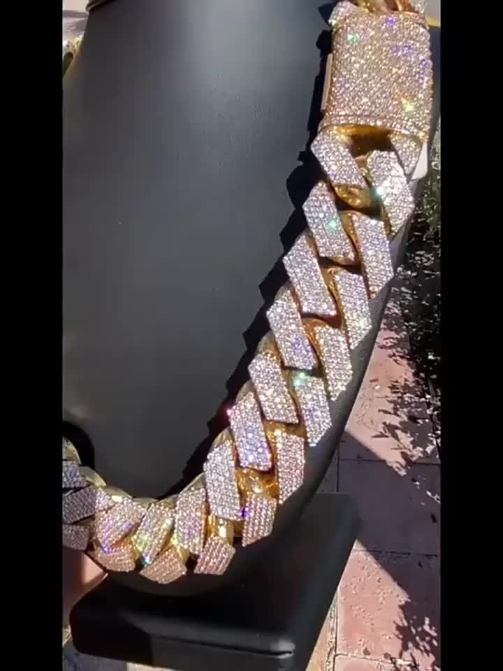DATNEWDRIP 12mm Wide Double-Row Miami Cuban Link Chain w/ 925 Silver & Inlaid Moissanite Diamnonds