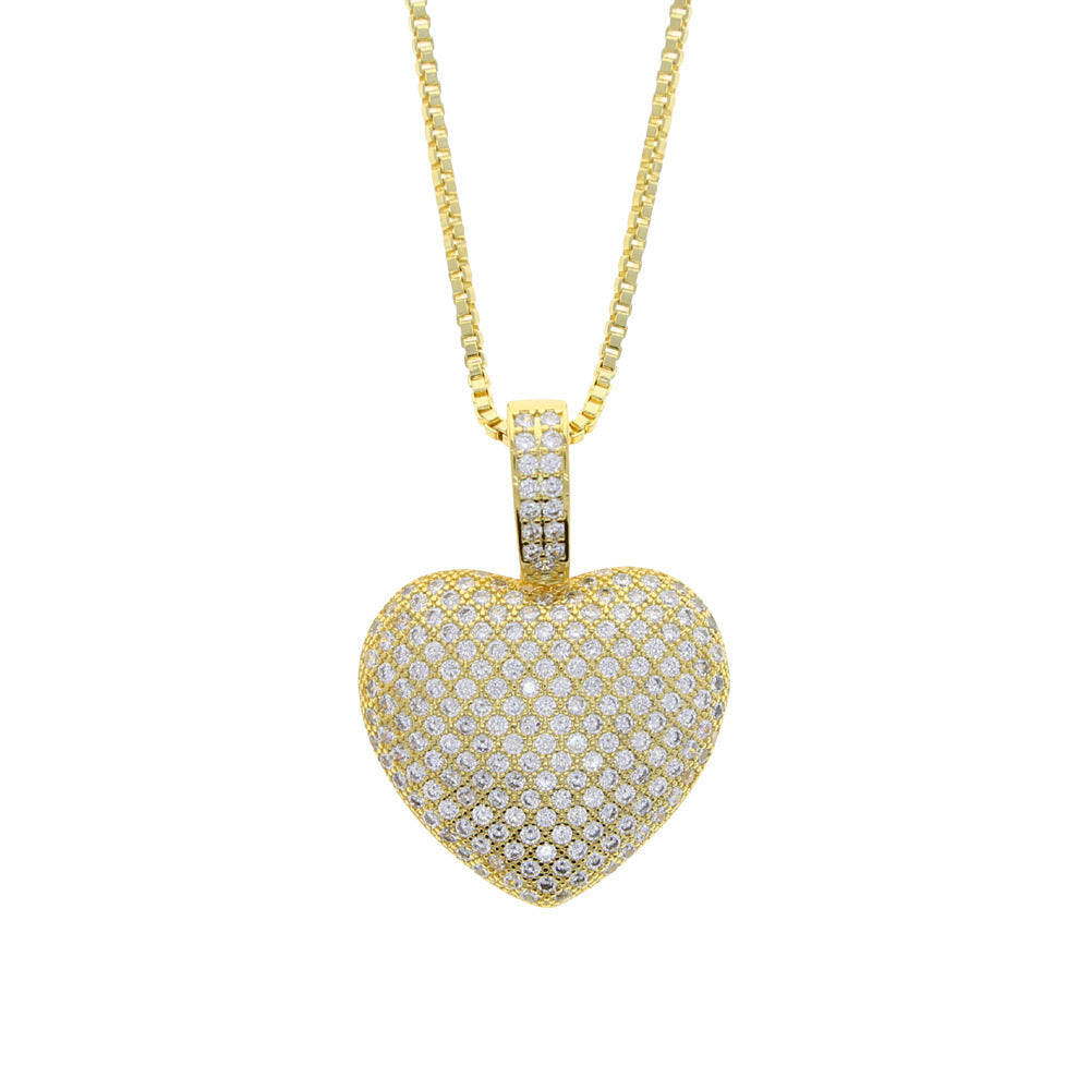 Hip Hop Heart Full Diamond Love Zircon Pendant Necklace