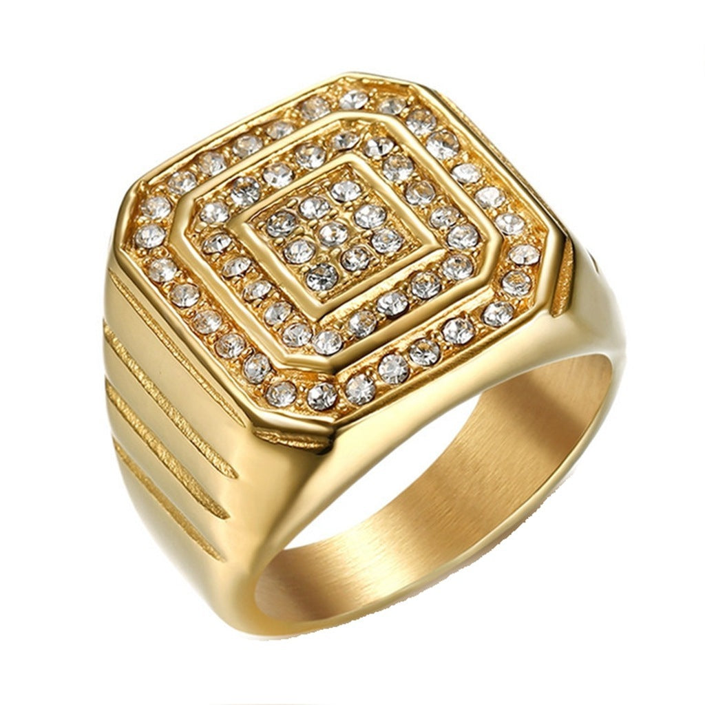 Hip-hop Punk INS Style Titanium Steel Gold-plated Ring Trendy Men