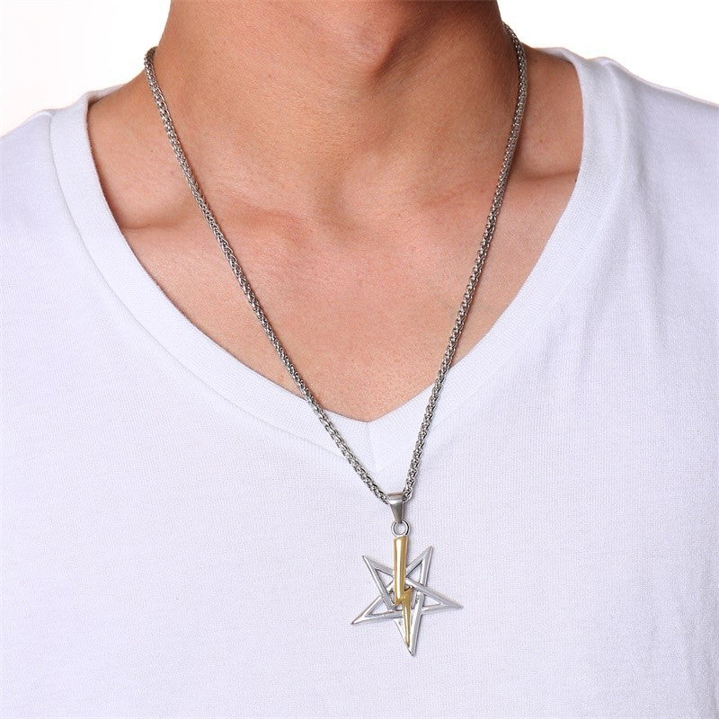 Men's Fashion Hip Hop Stainless Steel Pentagram Lightning Necklace