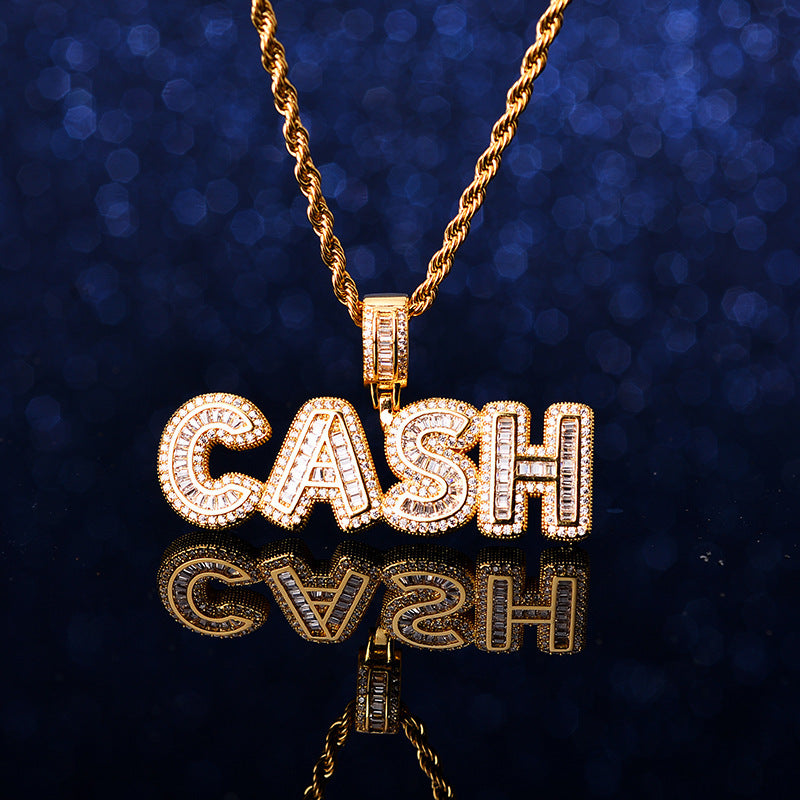 Stitching Full Diamond Rock Sugar Letter Pendant Men's Hip Hop Necklace