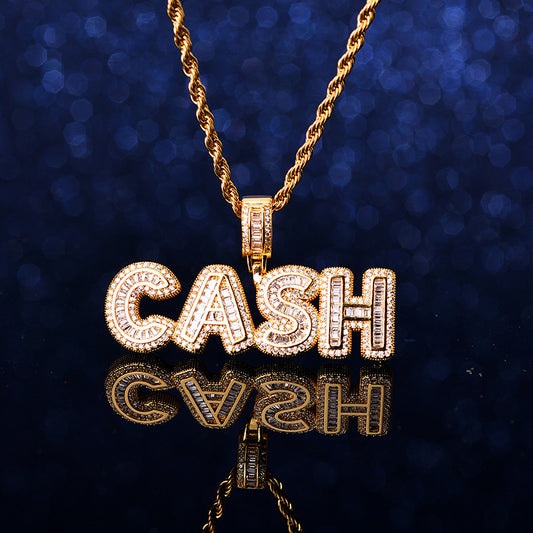 Stitching Full Diamond Rock Sugar Letter Pendant Men's Hip Hop Necklace