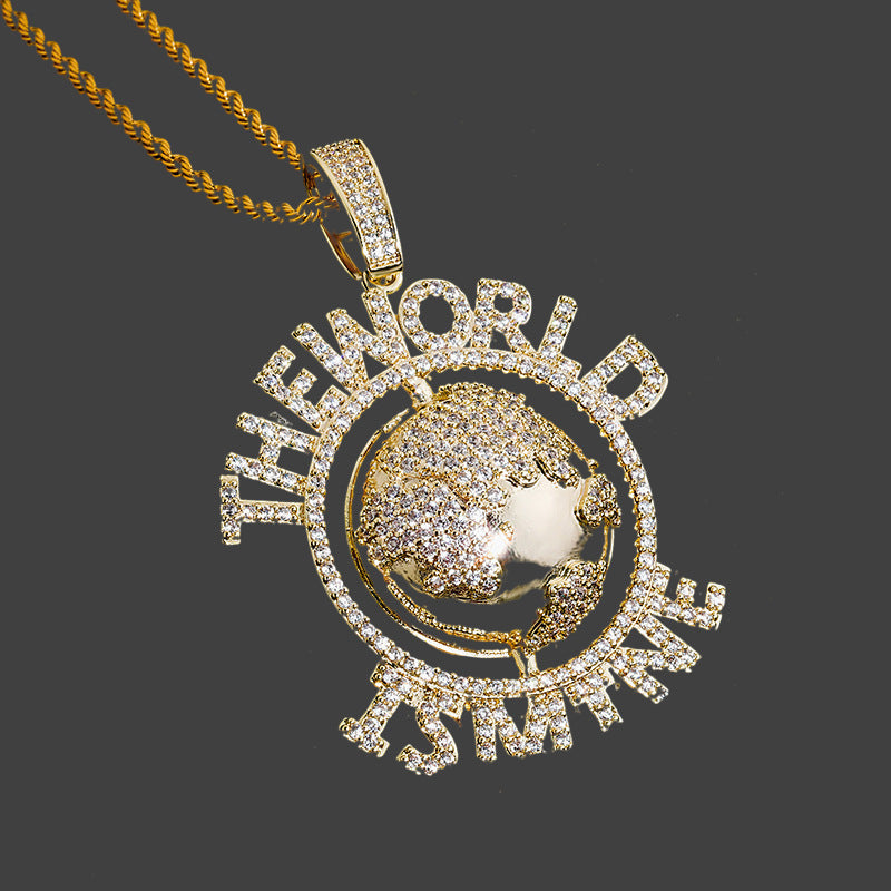 Hot Selling Earth Hip Hop Pendant Necklace With Glossy Zircon