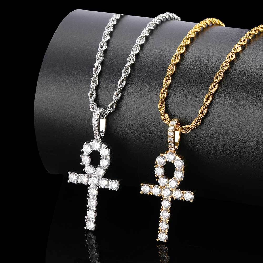 Hip Hop Solid Small Anka Cross Pendant Necklace