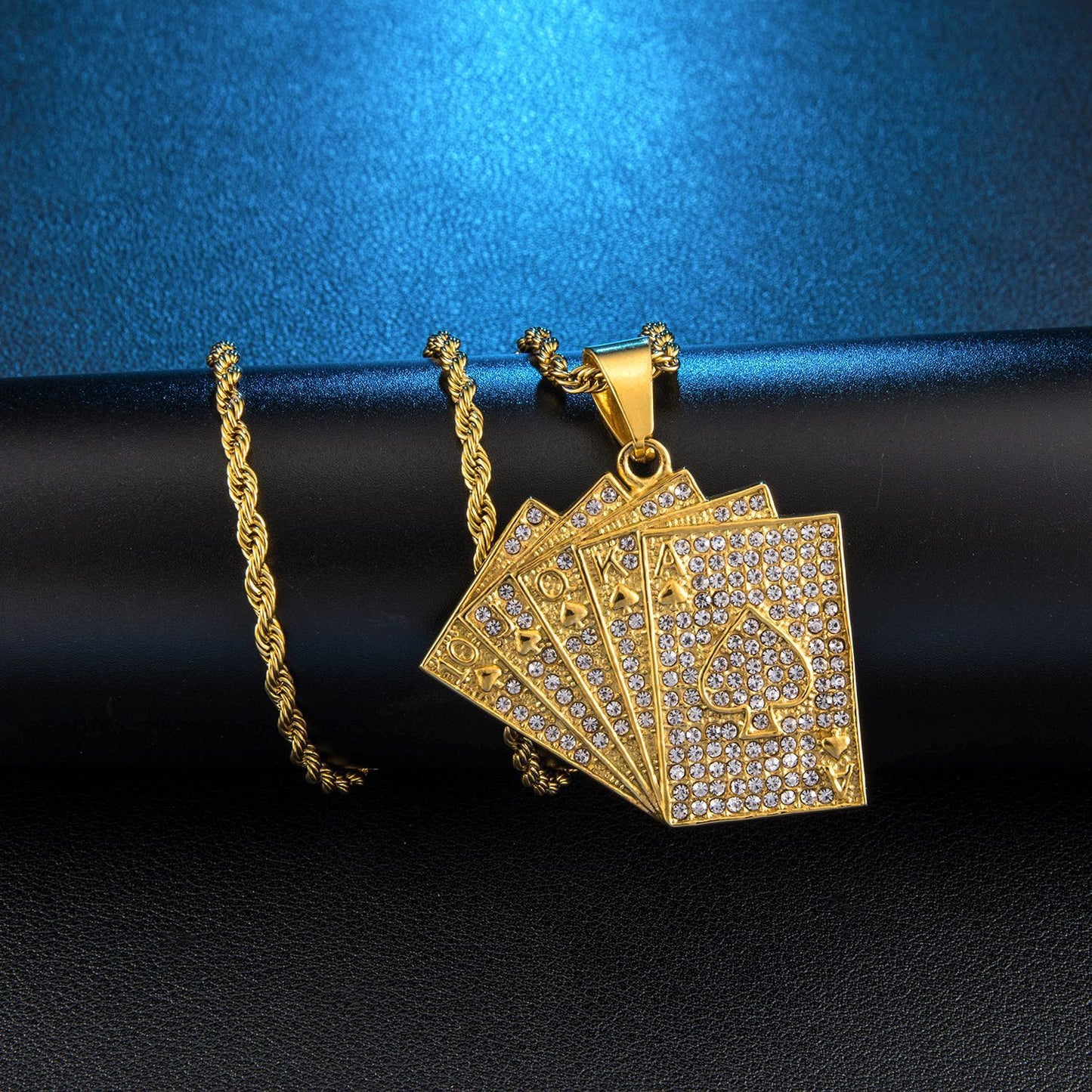 Explosive Hip-hop Full Zircon Gold Playing Card Pendant