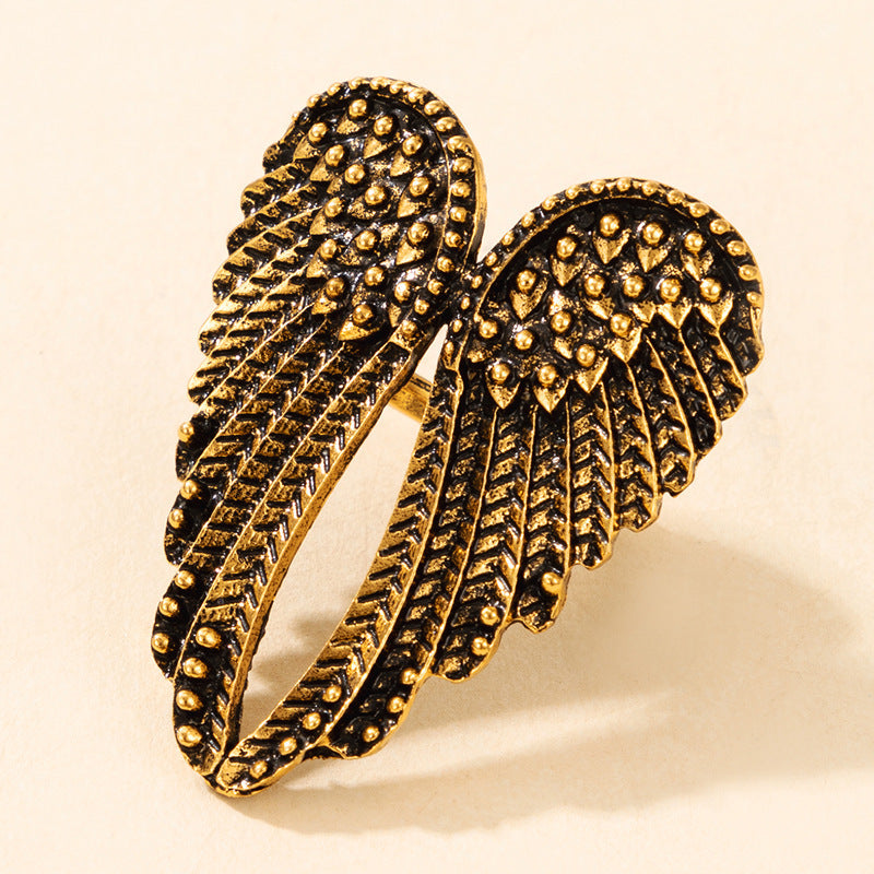 Accessories Retro Punk Hip-hop Style Single Silver Wing Ring Men's And Women's Ring