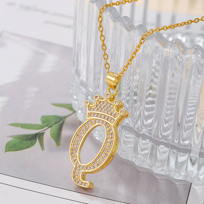 Iced Out Uppercase Letter Crown Pendant